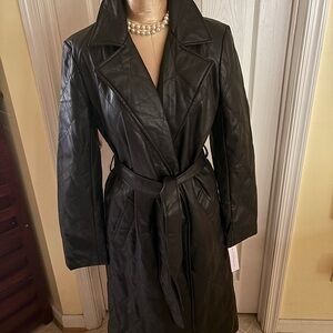 NY&C BLACK FAUX LEATHER SLEEK TRENCH COAT